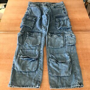 Copper Rivet Comfort Fit Cargo Pants Men 34x30 Blue Mid Rise Baggy Skater Grunge